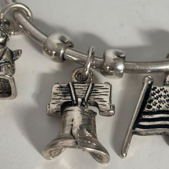 Patriotic Charm Bracelet Cuff Liberty Bell Flag Statue of Liberty American Flag - Picture 4 of 7